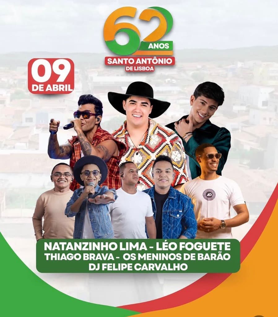 Imagem da notícia: Thiago Brava, Léo Foguete e Natanzinho Lima nos 62 Anos de Santo Antônio de Lisboa