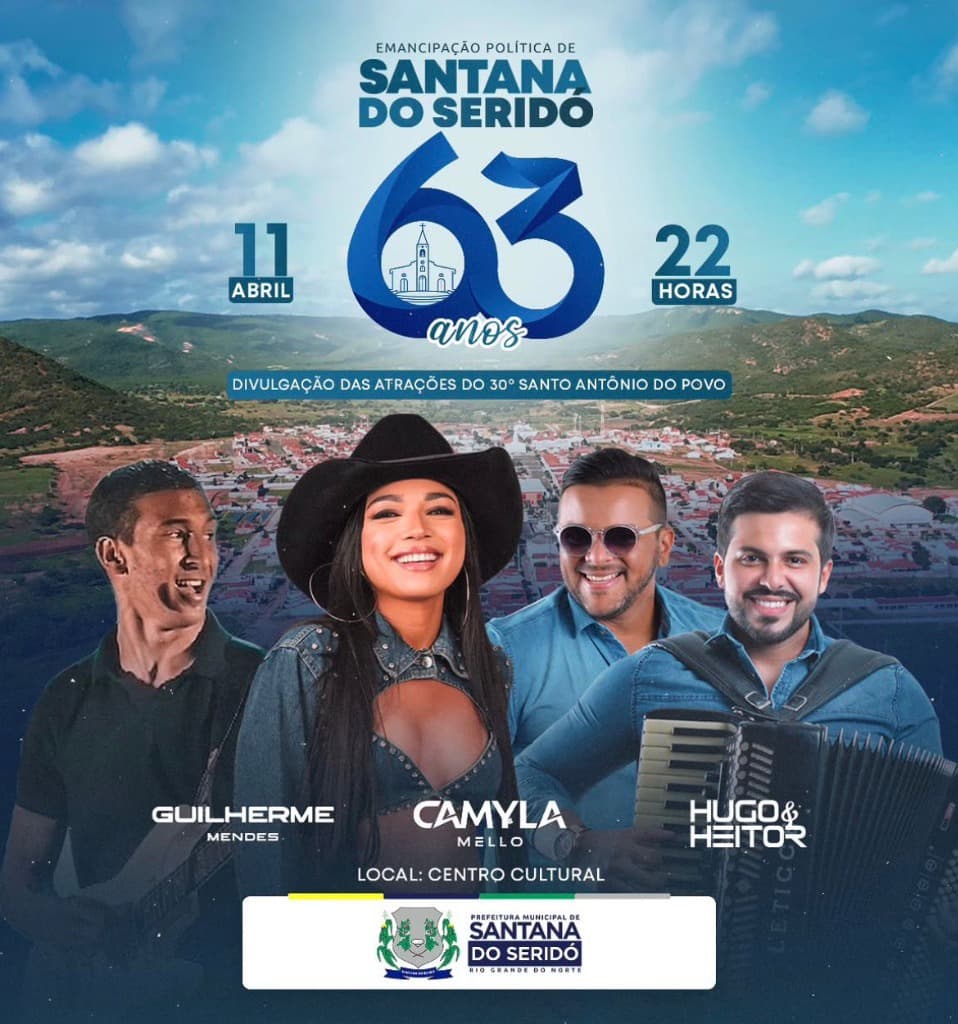 Imagem da notícia: Emancipação Santana do Seridó (RN): Guilherme Mendes e Camyla Mello Confirmados