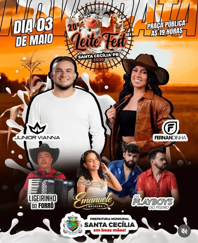 Imagem da notícia: 20º Leite Fest em Santa Cecília (PB) confirma Junior Vianna