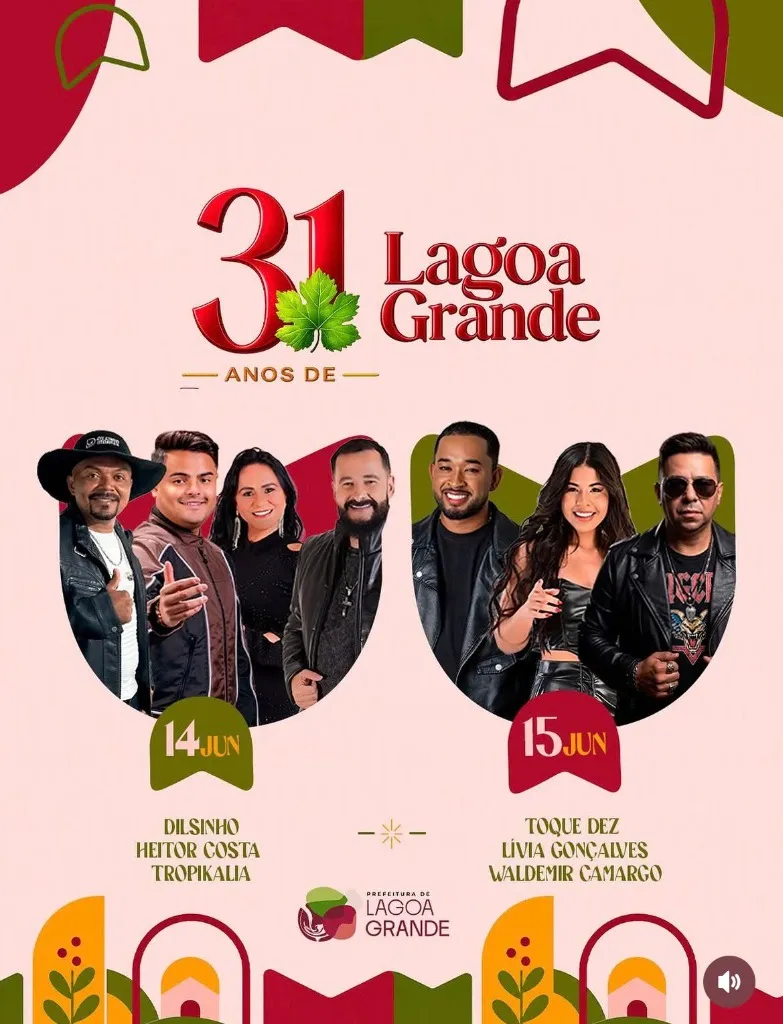 Imagem da notícia: Prefeitura divulga programação dos 31 Anos de Lagoa Grande (PE)