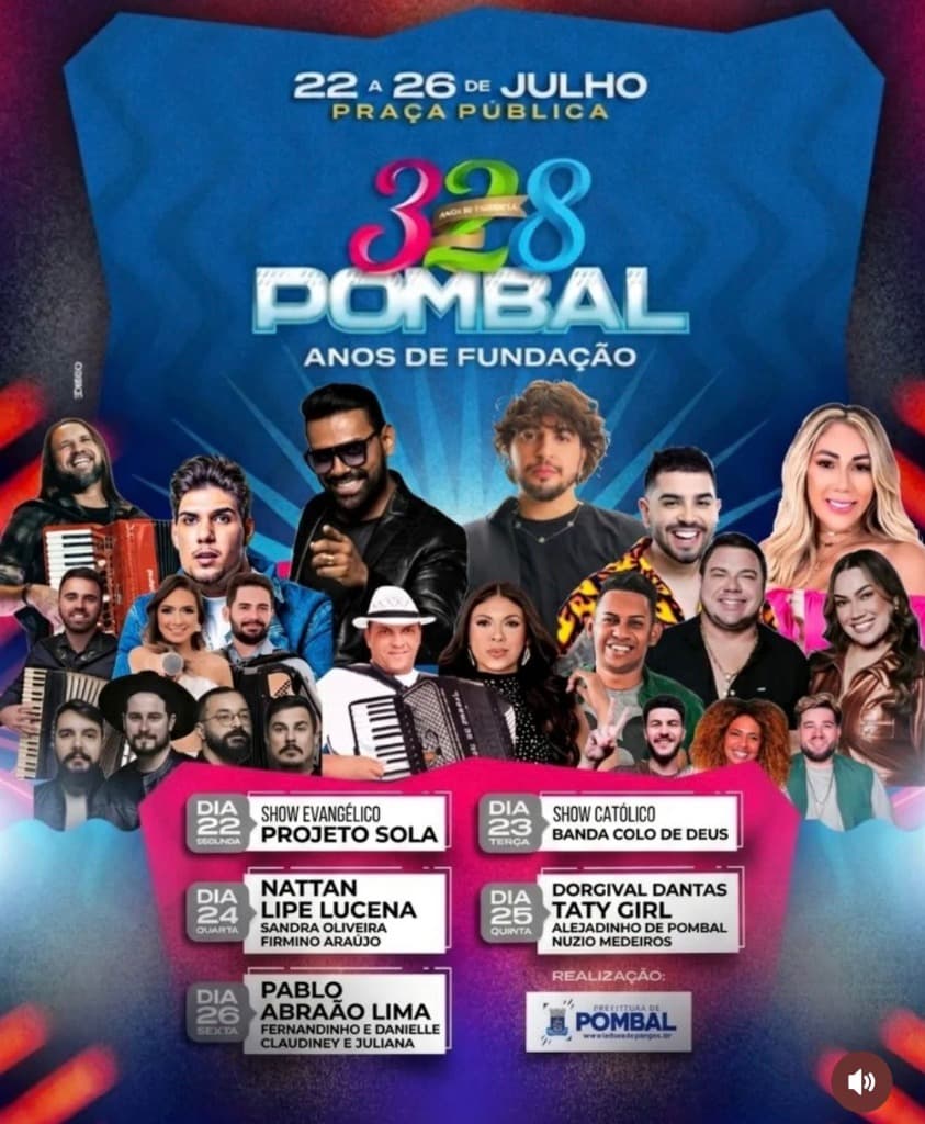 Imagem da notícia: 15 Shows e 5 Dias! Pombal PB Comemora 328 Anos com Nattan, Dorgival Dantas e Pablo