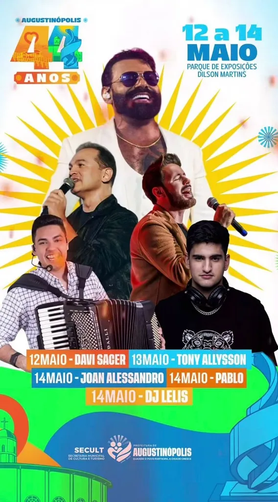 Imagem da notícia: Aniversário de Augustinópolis (TO) 44 Anos: Pablo, Davi Sacer, Tony Allysson e Mais