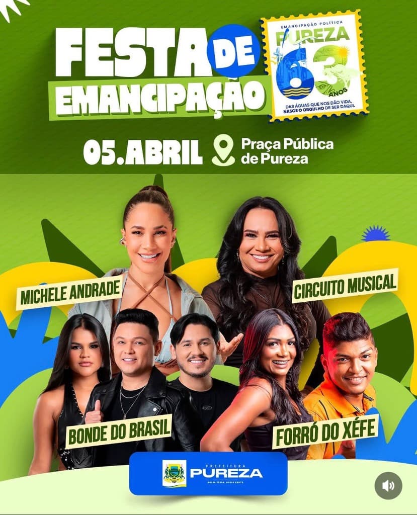 Imagem da notícia: 63 Anos de Pureza (RN) Confirmam Shows Gratuitos de Michele Andrade e Bonde do Brasil