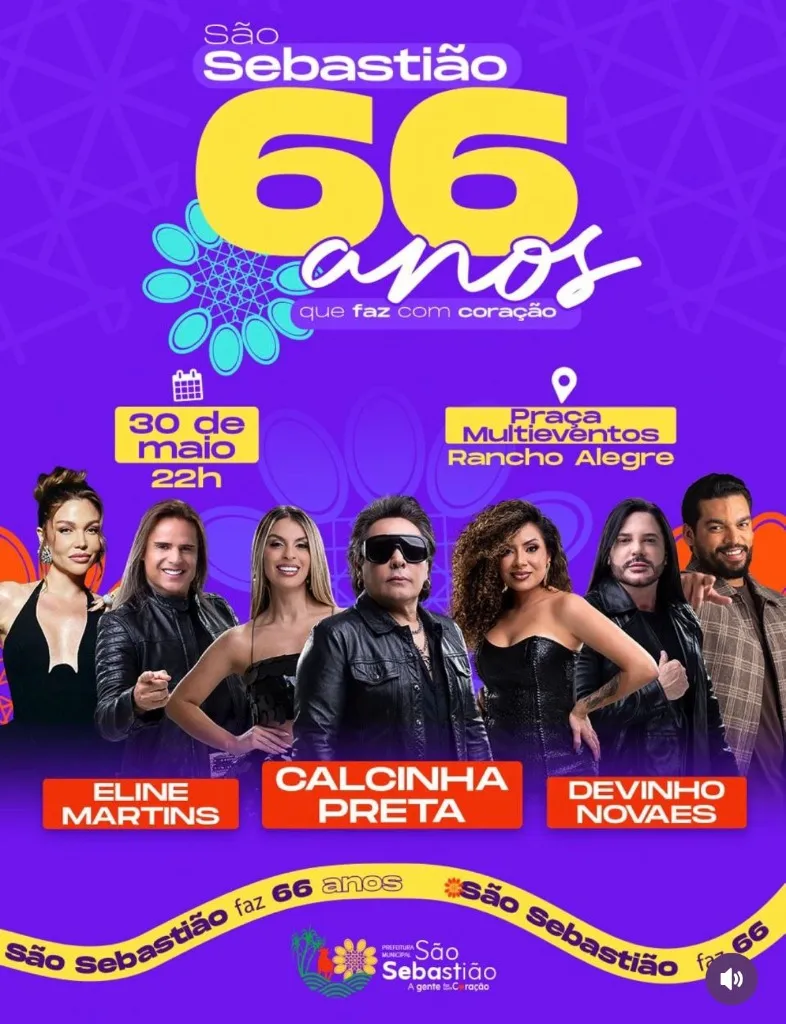 Imagem da notícia: Aniversário de São Sebastião (AL) 66 Anos: Devinho Novaes, Calcinha Preta e Eline Martins