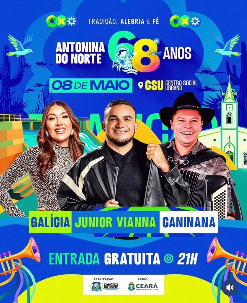 Imagem da notícia: A Prefeitura de Antonina do Norte (CE) Comemora 68 Anos Com Shows Gratuitos de Junior Vianna e Caninana