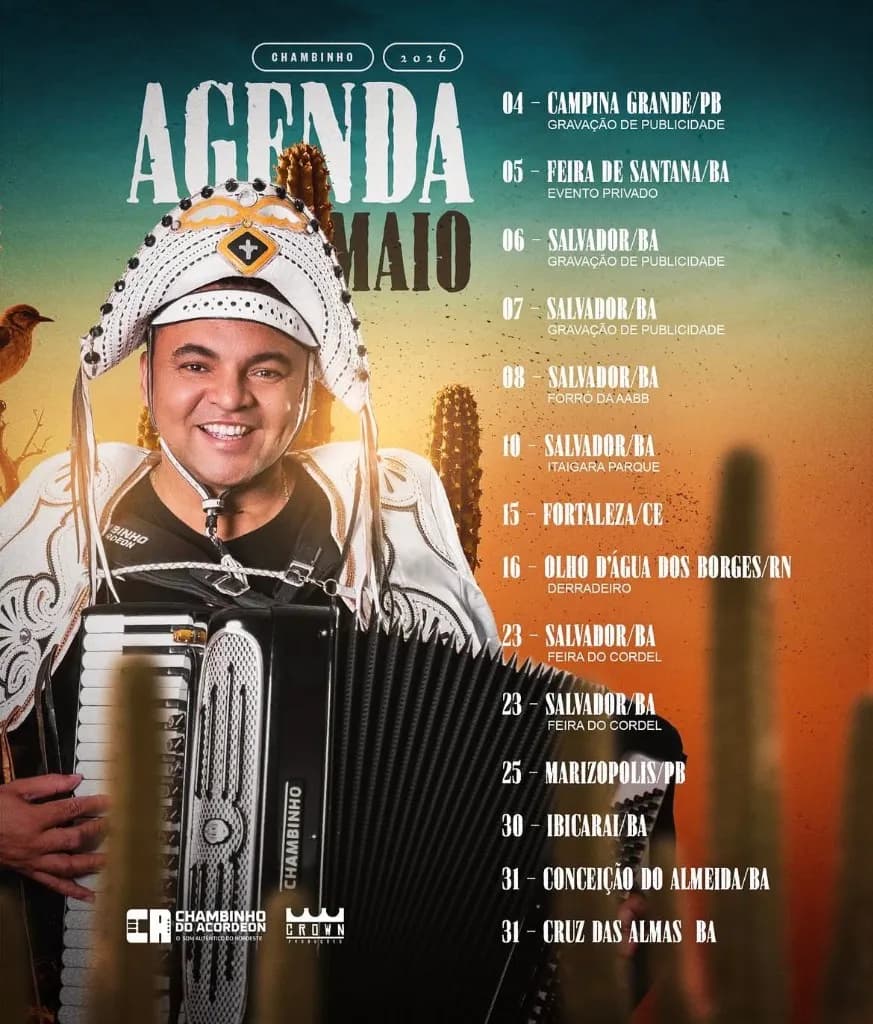 Imagem da notícia: Agenda de Shows de Chambinho do Acordeon - Maio 2026