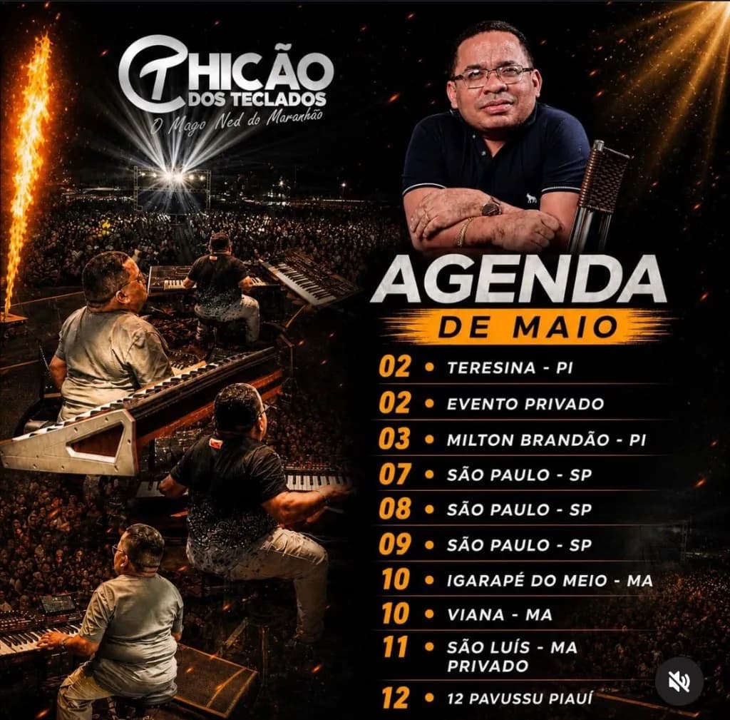 Imagem da notícia: Agenda de Shows: Chicão dos Teclados divulga calendário de Maio 2026