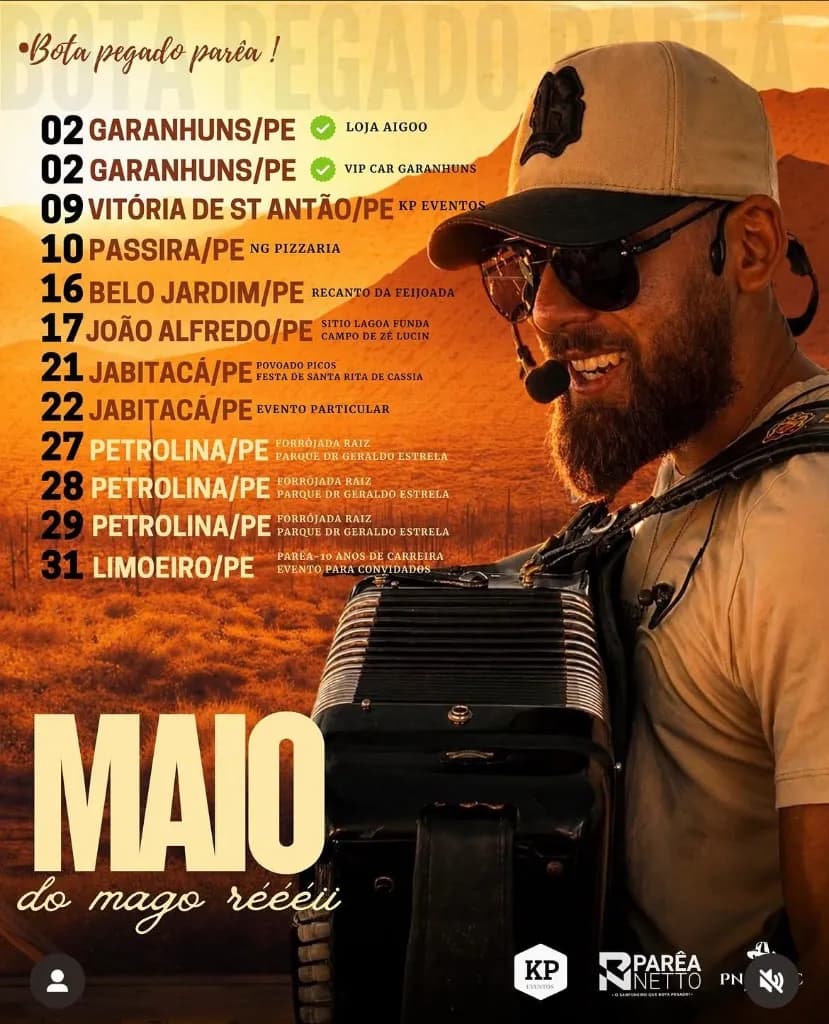 Imagem da notícia: Agenda de Shows de Parêa Netto - Maio de 2026