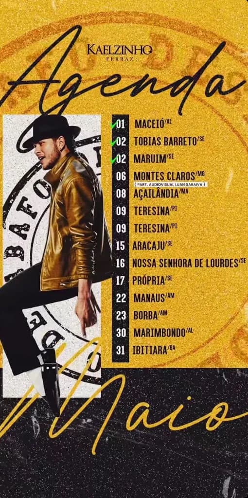 Imagem da notícia: Agenda de Shows do Kaelzinho Ferraz - Maio 2026: Confira as Datas e Cidades