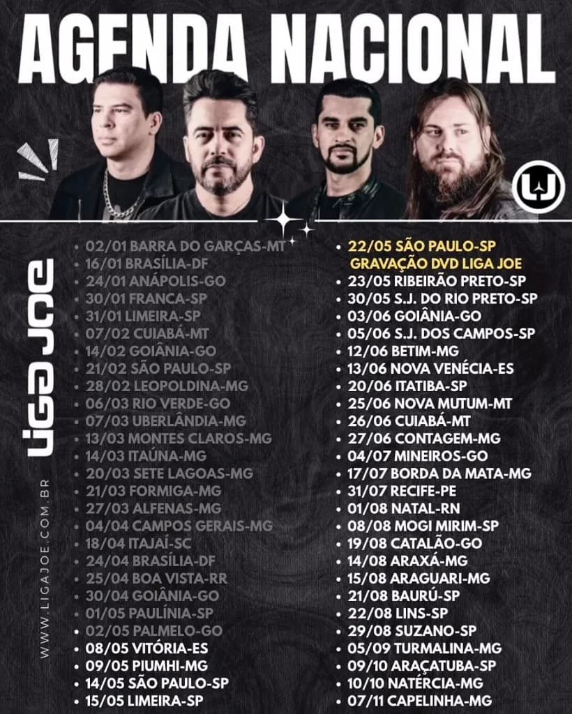 Imagem da notícia: Agenda Nacional Liga Joe 2026: Mais de 50 Shows pelo Brasil + Gravação de DVD