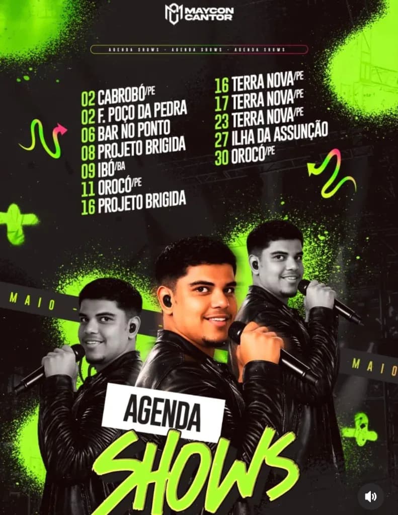 Imagem da notícia: Agenda de Shows de Maycon Cantor - Maio 2026: 11 Shows em PE e BA