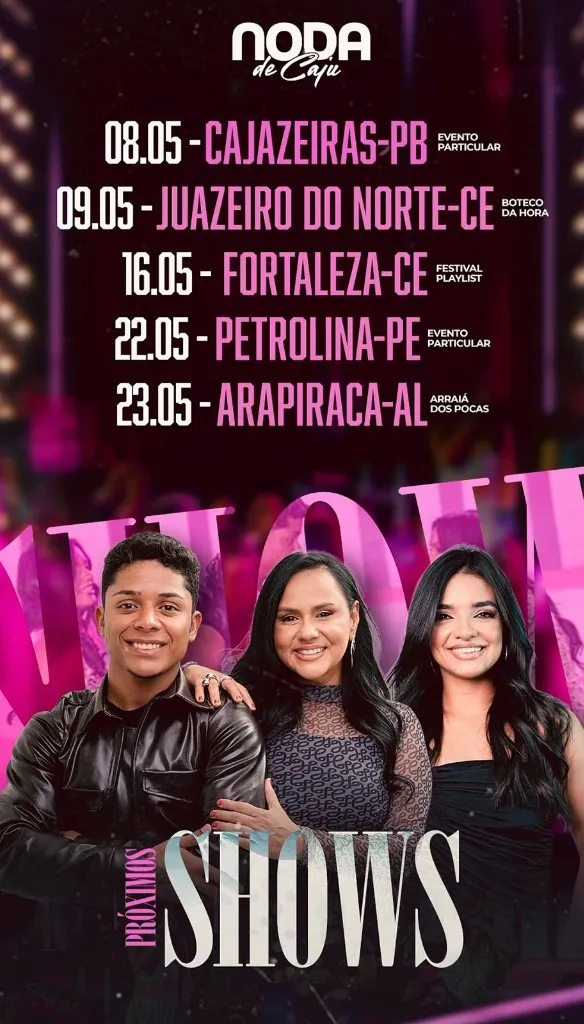 Imagem da notícia: Agenda de Shows de Noda de Caju - Maio 2026: 5 Shows no Nordeste