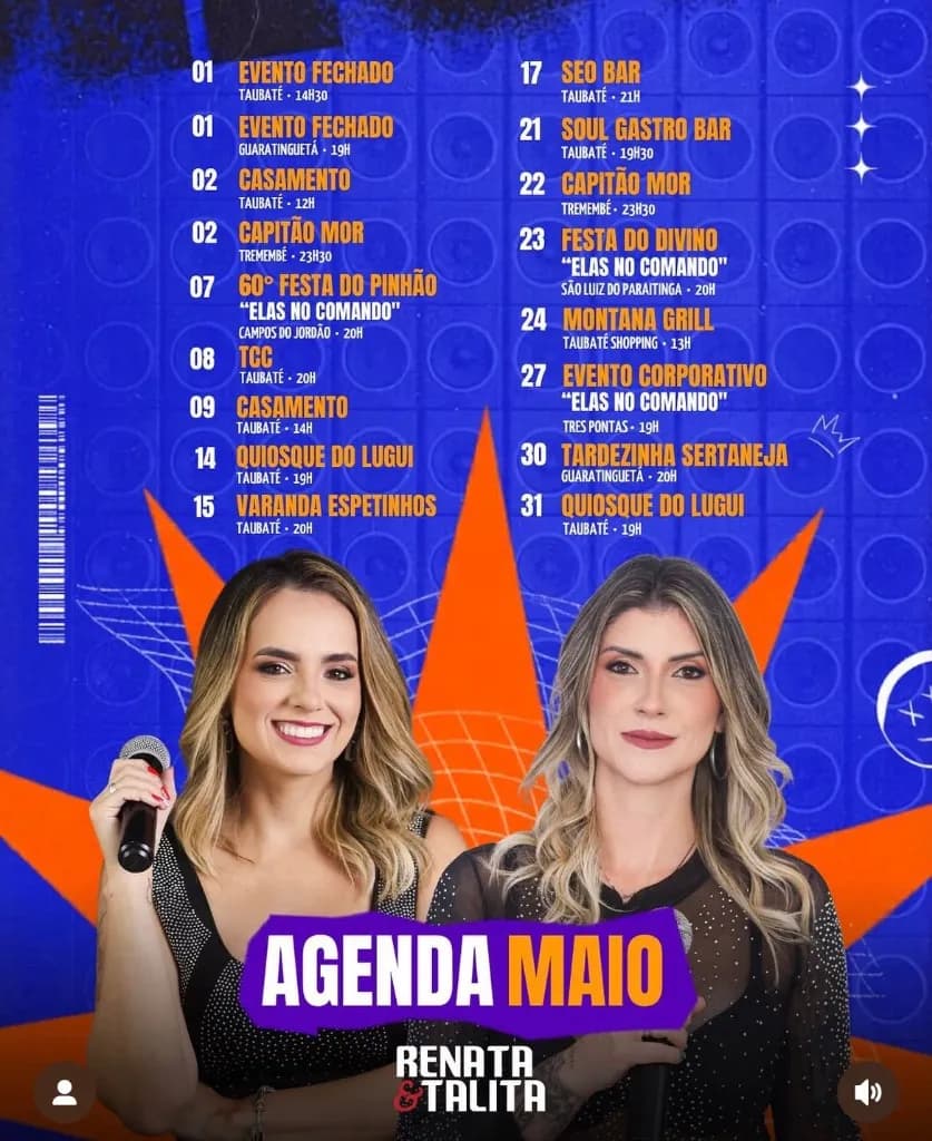 Imagem da notícia: Agenda de Shows: Renata & Talita divulgam programação de Maio