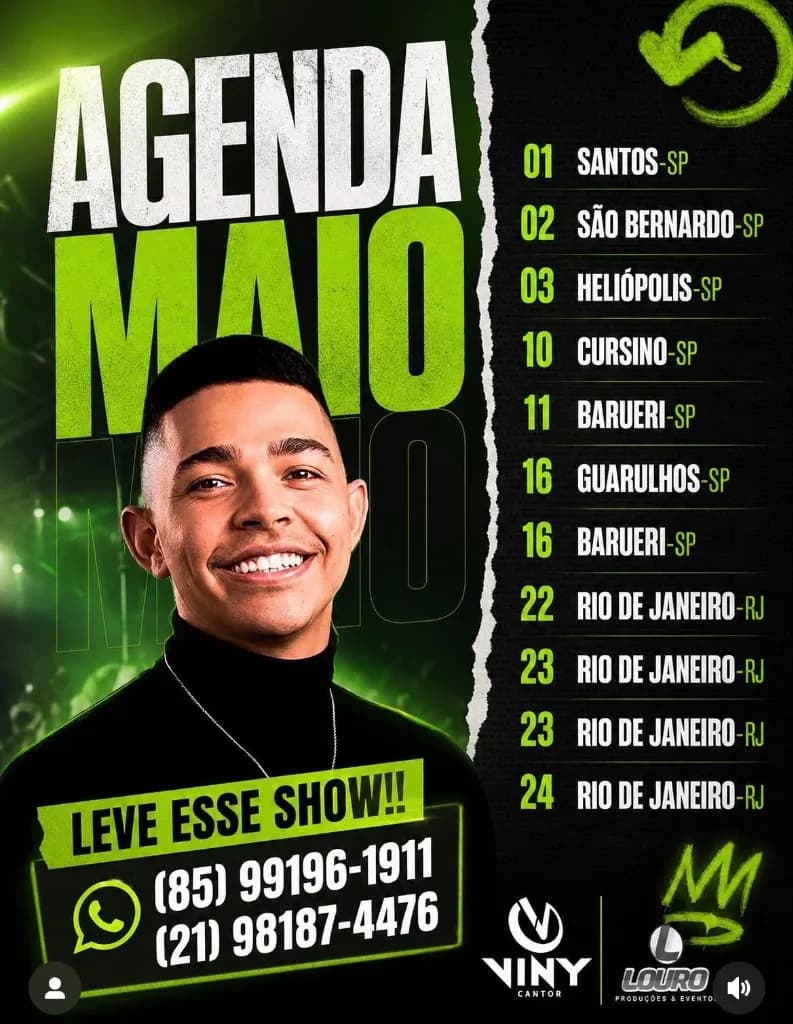 Imagem da notícia: Viny Cantor divulga a agitada agenda de Maio por SP e RJ