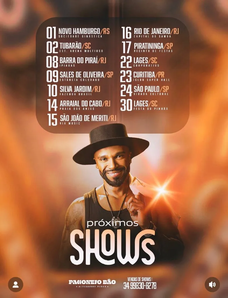Imagem da notícia: Agenda de Shows de Alexandre Pires em Maio de 2026