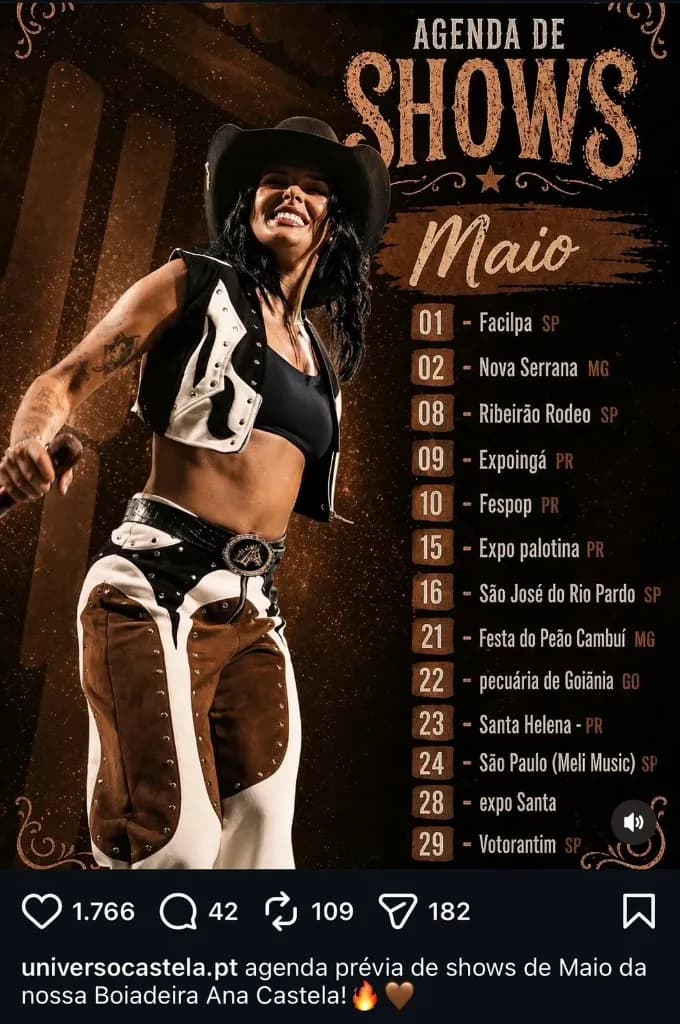 Imagem da notícia: Agenda de Shows de Ana Castela em Maio de 2026