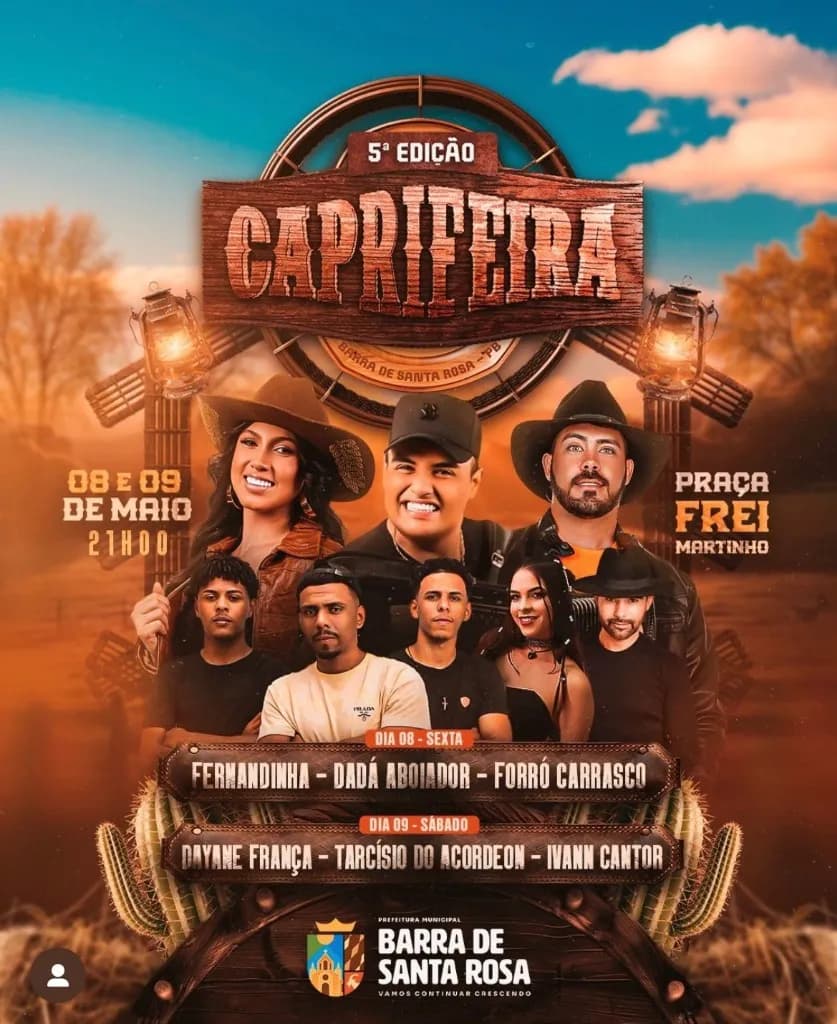 Imagem da notícia: Programação Completa: 5ª Edição Caprifeira em Barra de Santa Rosa (PB)