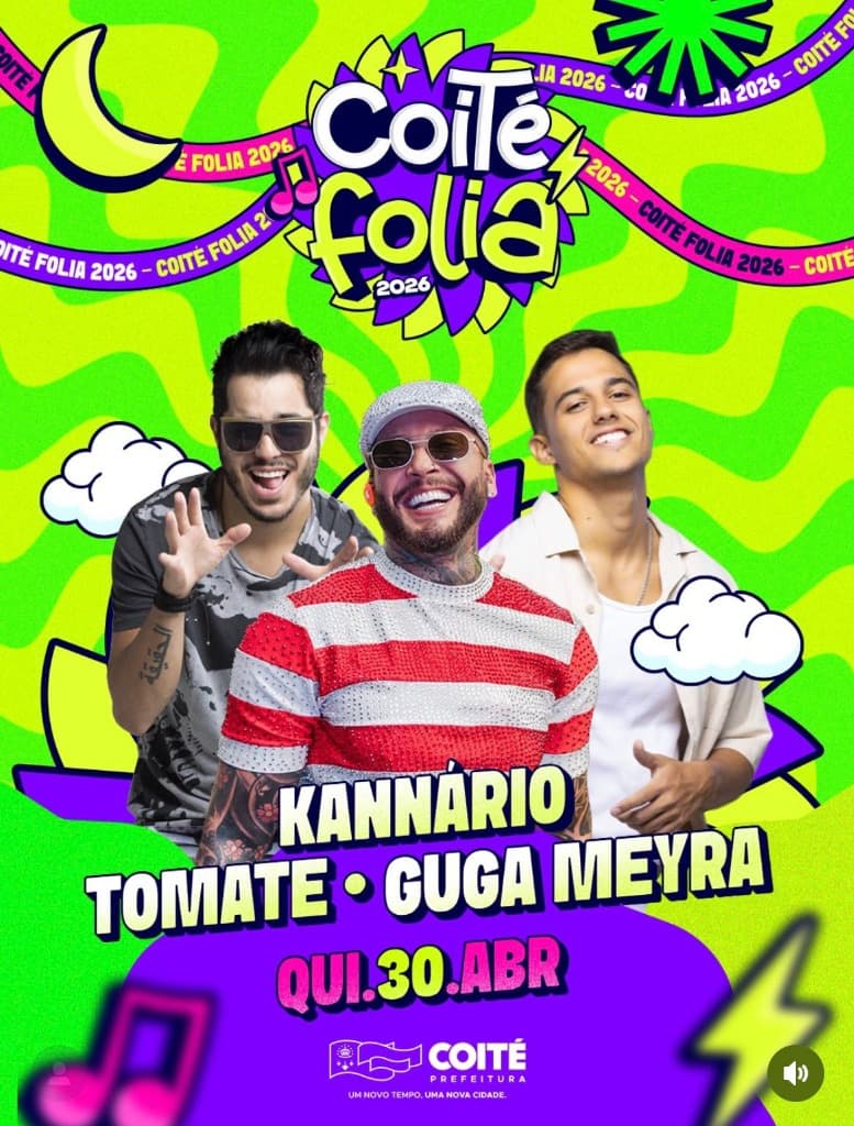 Imagem da notícia: Programação Completa Coité Folia 2026: Xanddy, Claudia Leitte e Psirico Arrasta Conceição do Coité (BA)