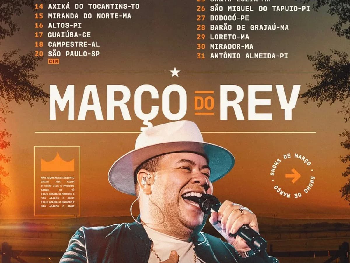 Imagem da notícia: Rey Vaqueiro divulga agenda completa de Março de 2026 com shows em 8 estados