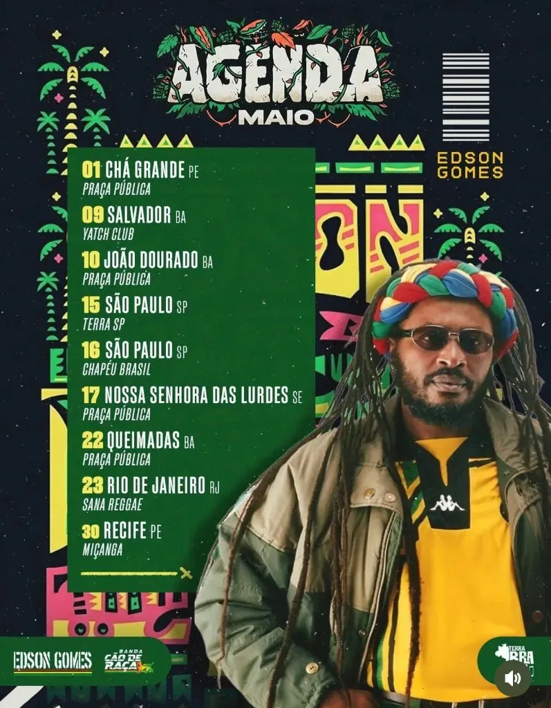 Imagem da notícia: Agenda de Shows de Edson Gomes em Maio de 2026