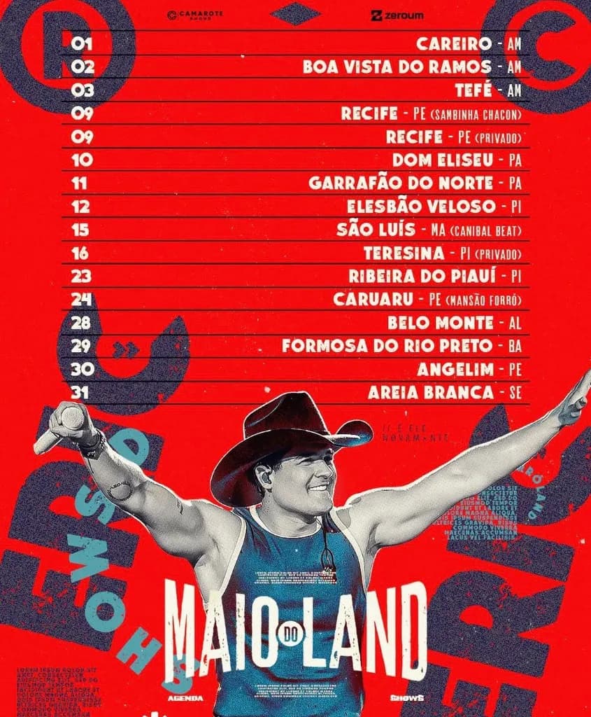 Imagem da notícia: Agenda de Shows de Eric Land em Maio de 2026