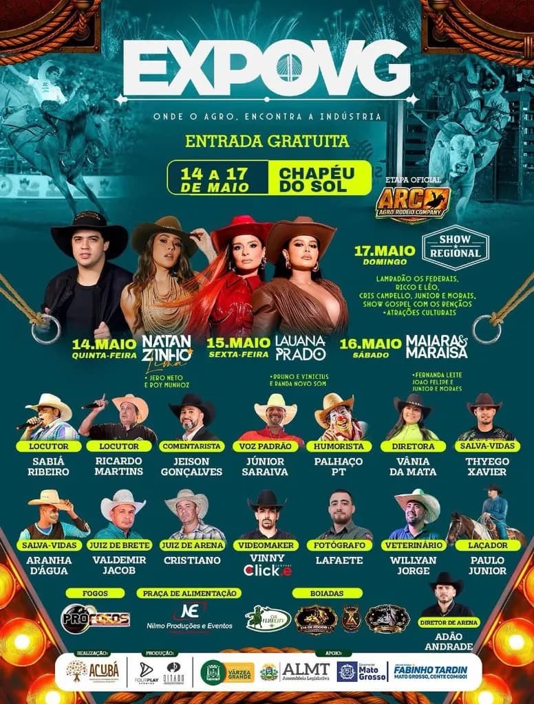Imagem da notícia: ExpoVG 2026 em Várzea Grande (MT): Shows de Nattanzinho, Maiara & Maraisa e Lauana Prado
