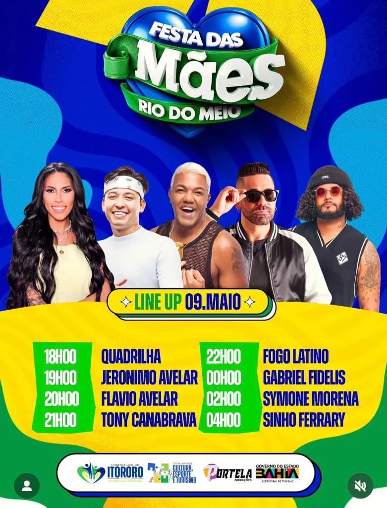 Imagem da notícia: Programação Completa: Festa das Mães 2026 em Rio do Meio (Itororó-BA)