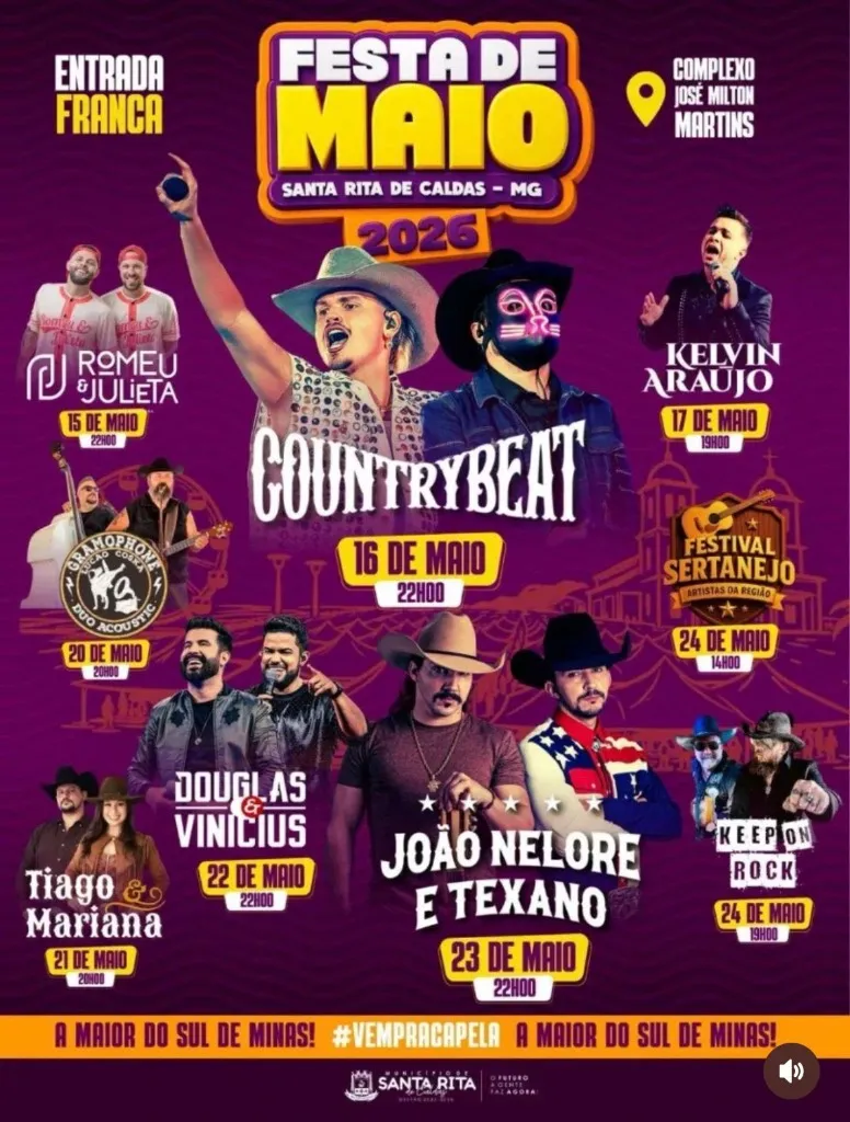 Imagem da notícia: Festa de Maio de Santa Rita de Caldas (MG) 2026: Confira a programação