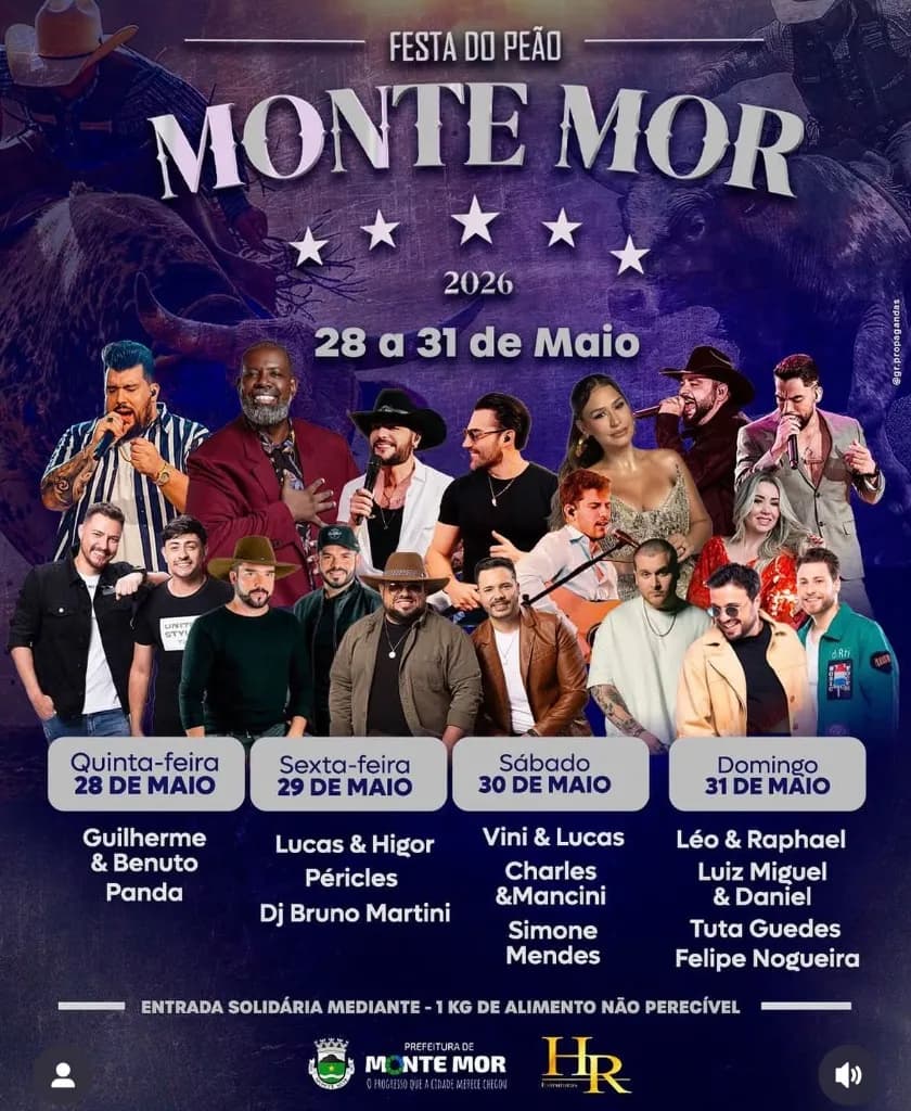 Imagem da notícia: Festa do Peão de Monte Mor 2026: Simone Mendes, Péricles, Guilherme & Benuto e Mais