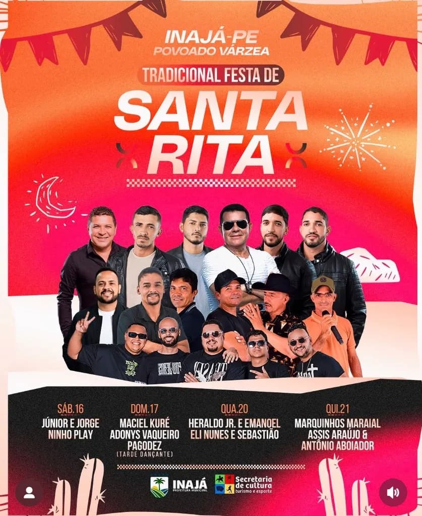 Imagem da notícia: Programação Completa: Festa de Santa Rita 2026 em Inajá (PE)