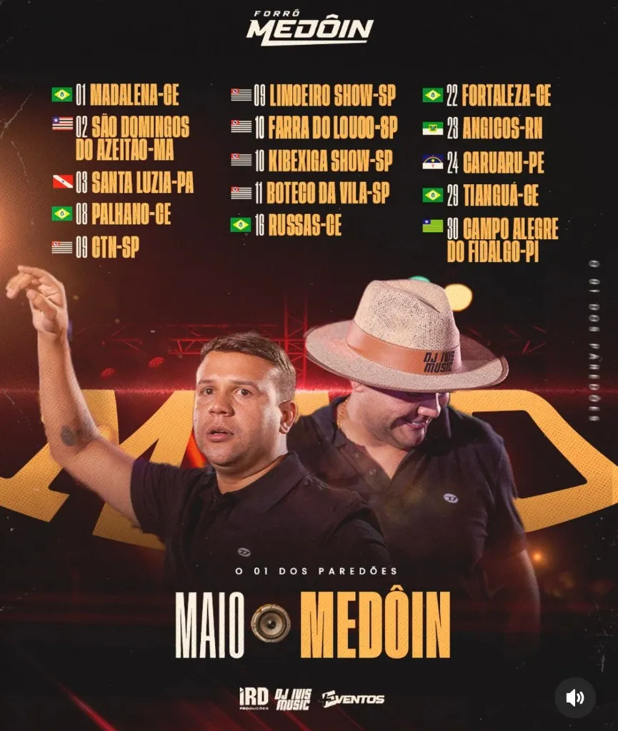 Imagem da notícia: Agenda de Shows do Forró Medôin em Maio de 2026