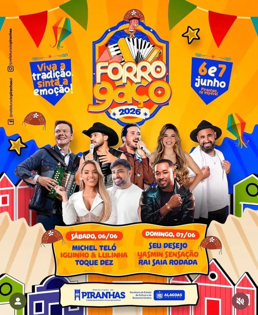 Imagem da notícia: Forroçaço 2026 em Piranhas (AL) anuncia Michel Teló e Raí Saia Rodada