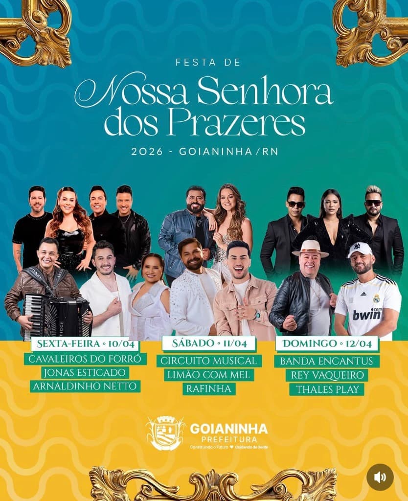 Imagem da notícia: Festa de Nossa Senhora dos Prazeres 2026 em Goianinha: Jonas Esticado, Rey Vaqueiro e Limão com Mel Confirmados!