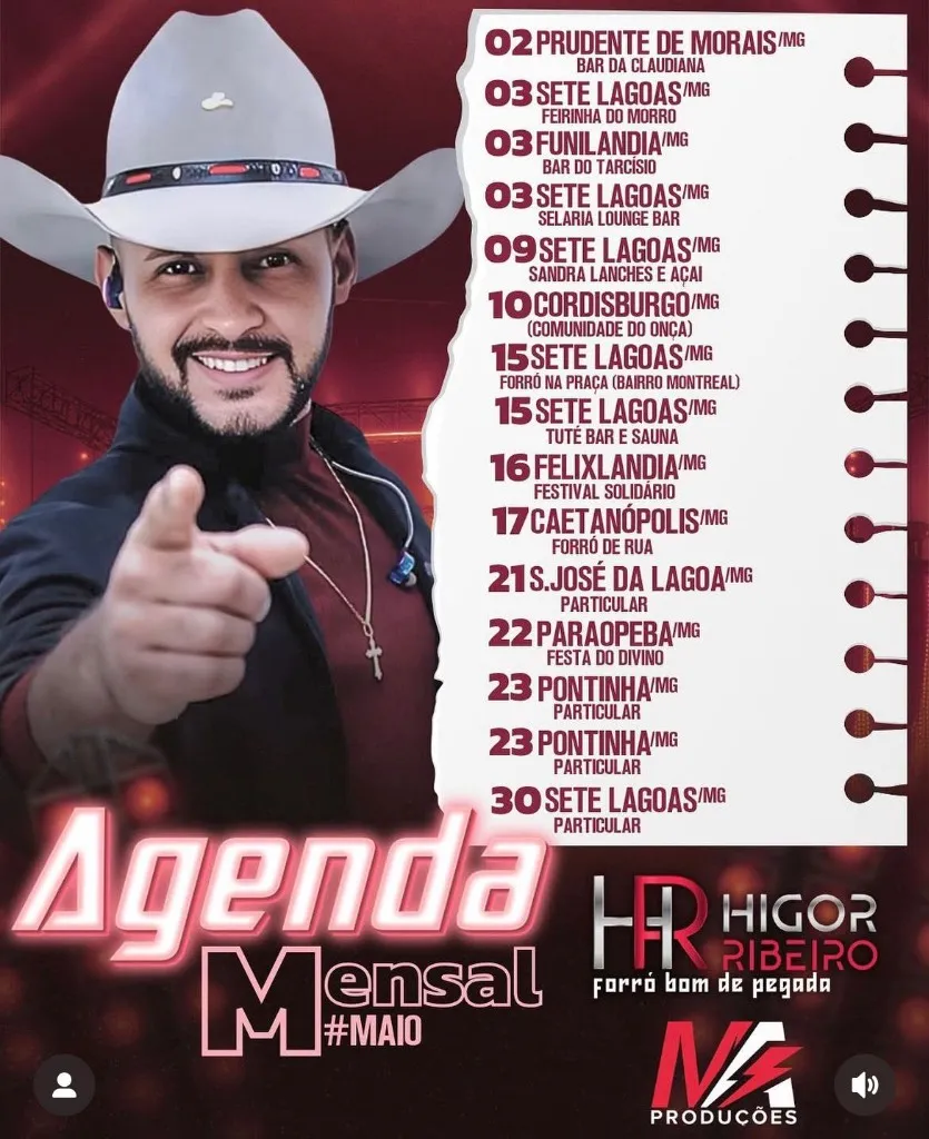Imagem da notícia: Agenda de Shows de Higor Ribeiro em Maio de 2026