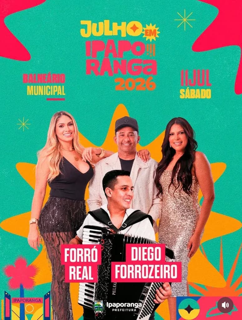 Imagem da notícia: Julho em Ipaporanga 2026: Shows de Forró Real e Diego Forrozeiro no Balneário