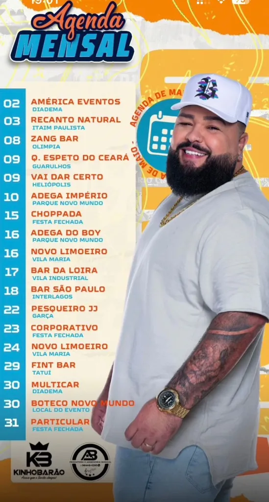 Imagem da notícia: Agenda de Shows de Kinho Barão em Maio de 2026
