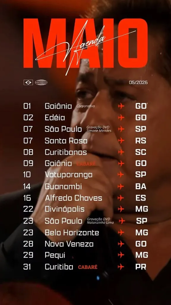 Imagem da notícia: Agenda de Shows do Leonardo em Maio de 2026