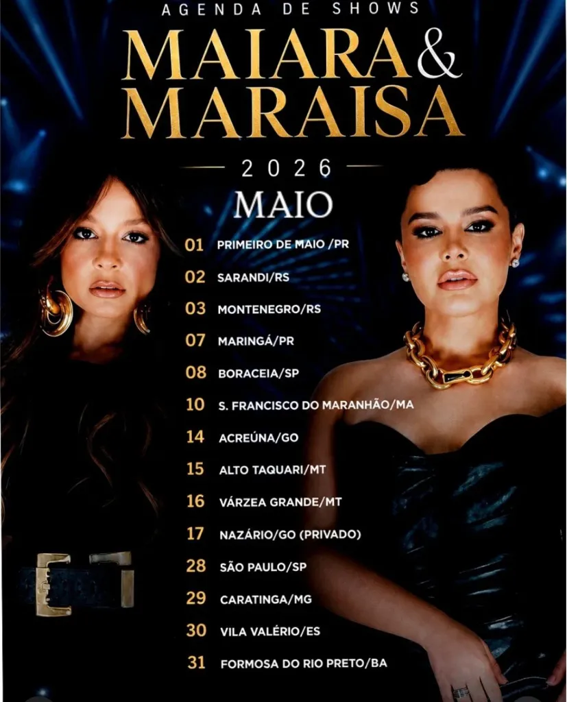 Imagem da notícia: Agenda de Shows de Maiara e Maraisa em Maio de 2026