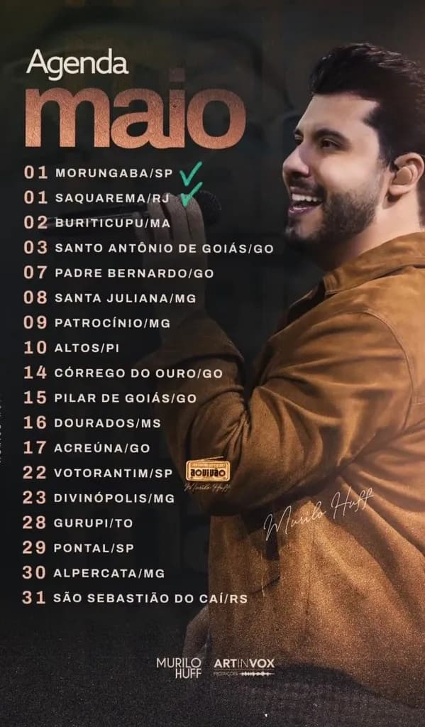 Imagem da notícia: Agenda de Shows de Murilo Huff em Maio de 2026