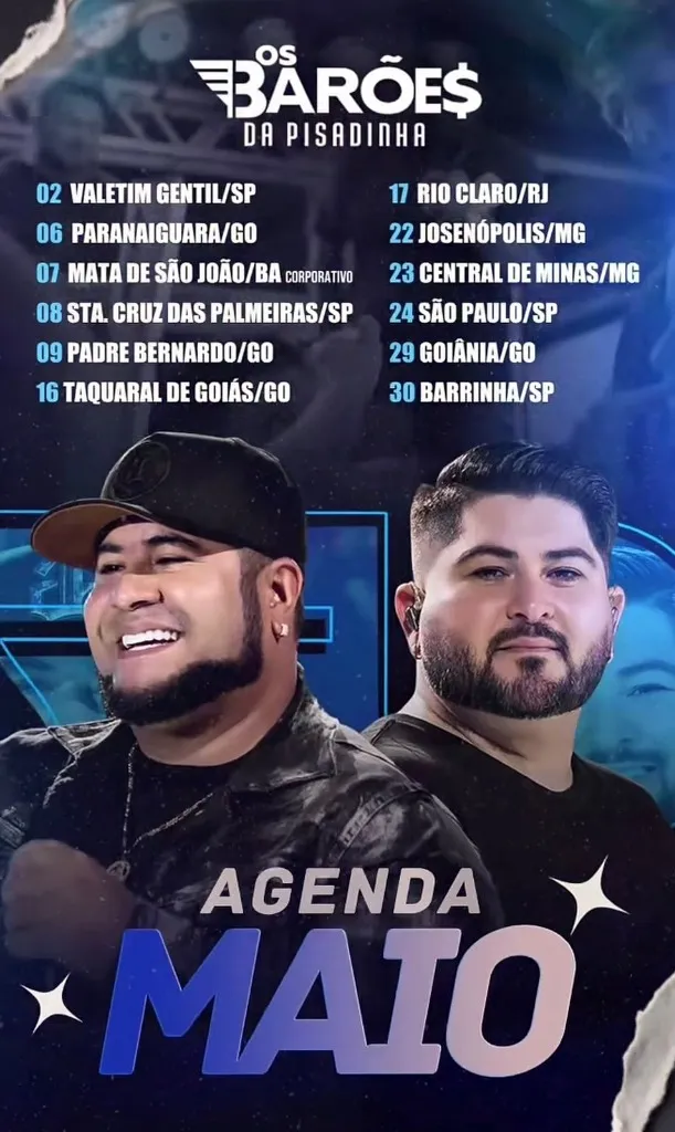 Imagem da notícia: Agenda de Shows d'Os Barões da Pisadinha em Maio de 2026