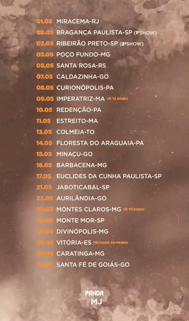 Imagem da notícia: Agenda de Shows de Panda em Maio de 2026