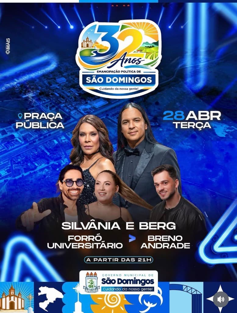 Imagem da notícia: Emancipação de São Domingos (PB) Anuncia Silvânia e Berg para a Festa de 32 Anos