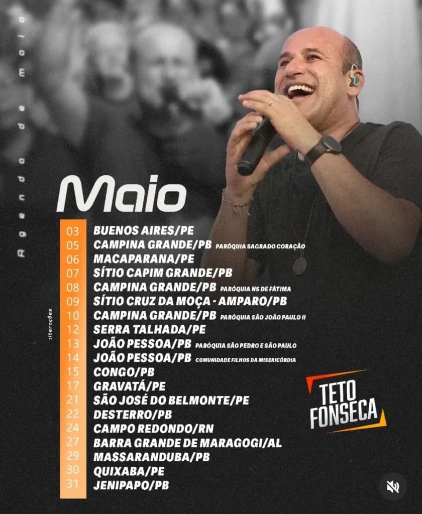 Imagem da notícia: Agenda de Shows de Teto Fonseca em Maio de 2026