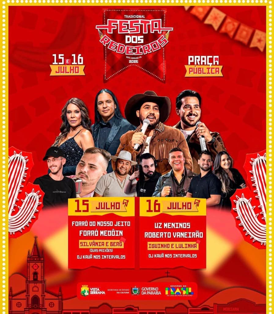 Imagem da notícia: Prefeitura anuncia grade completa do Festa dos Redeiros 2026 em Vista Serrana; confira os shows!