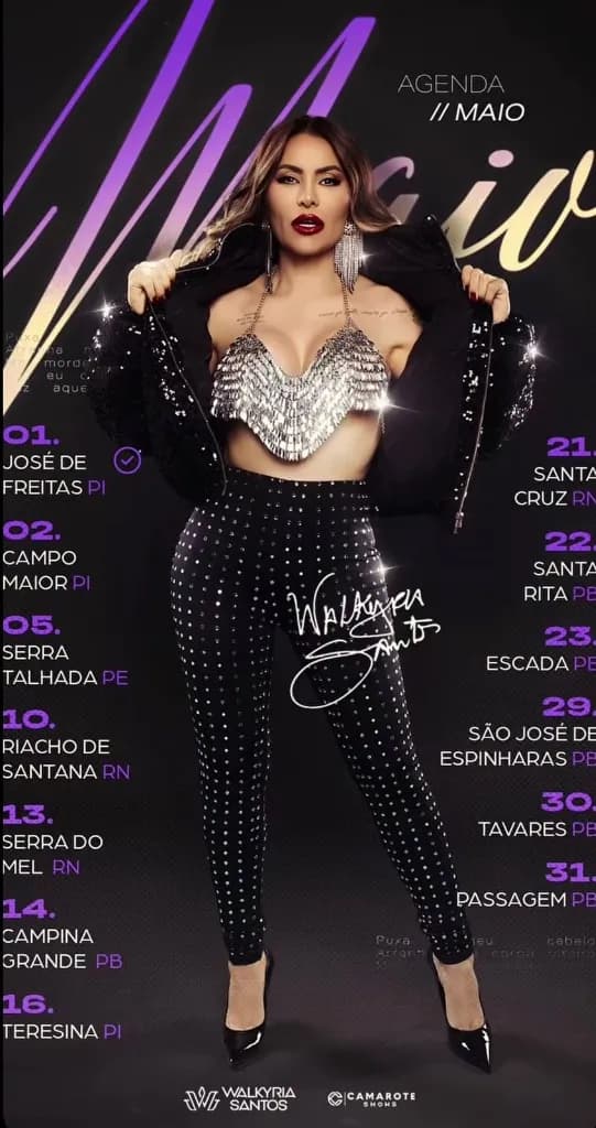 Imagem da notícia: Agenda de Shows de Walkyria Santos em Maio de 2026