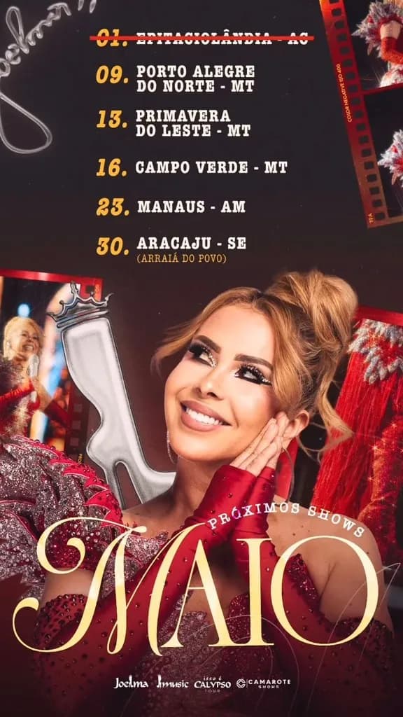 Imagem da notícia: Agenda de Joelma em Maio de 2026: Isso é Calypso Tour
