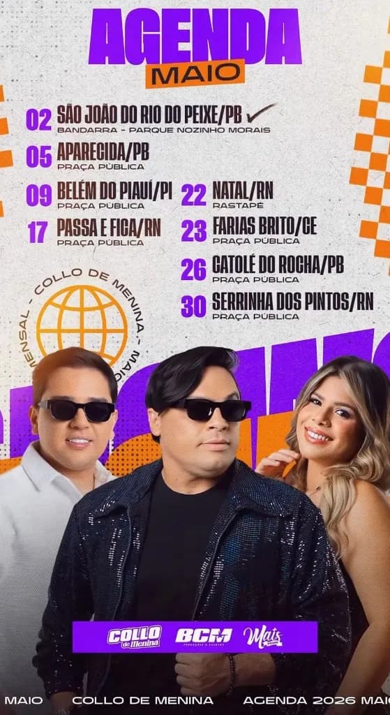 Imagem da notícia: Agenda de Shows Collo de Menina em Maio de 2026