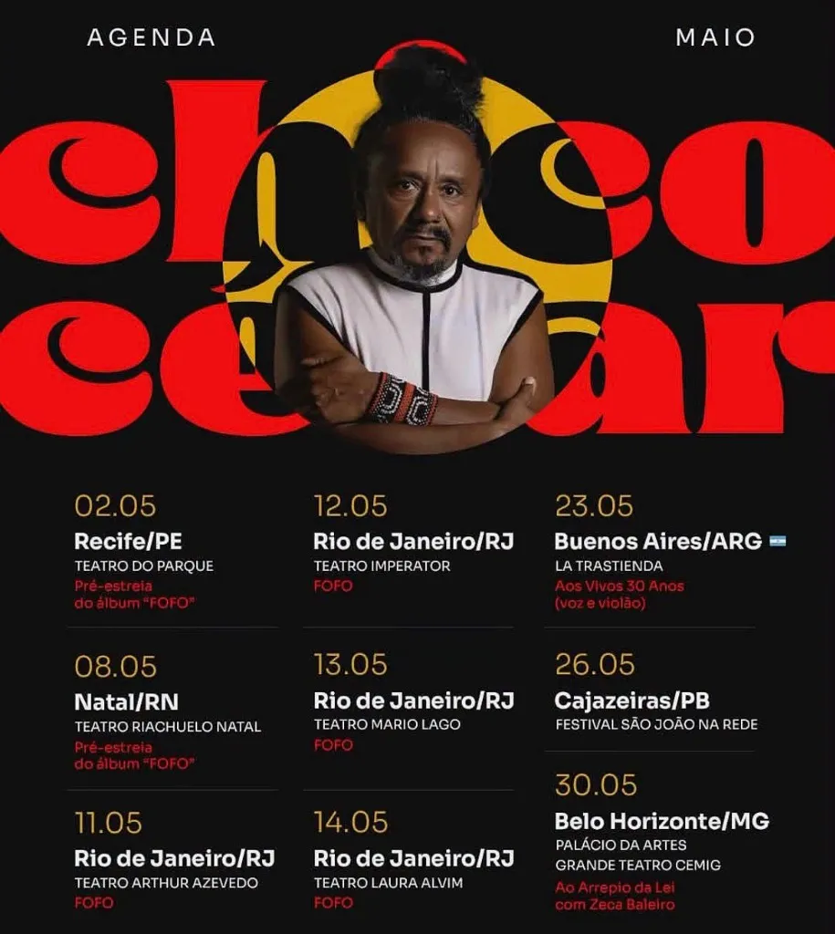 Imagem da notícia: Agenda de Shows de Chico César em Maio de 2026: Turnê FOFO e mais