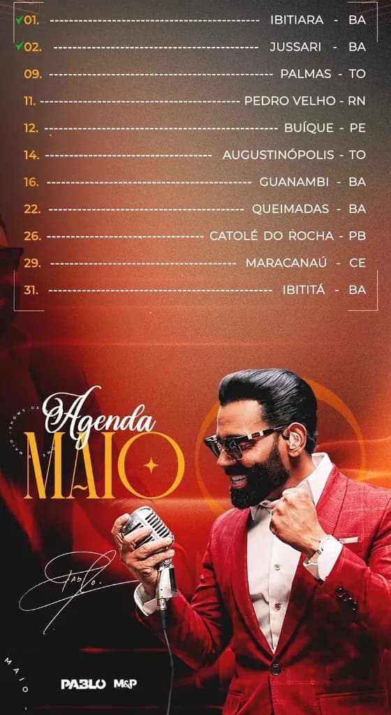 Imagem da notícia: Agenda de Shows do Pablo em Maio de 2026: Datas, Cidades e Ingressos