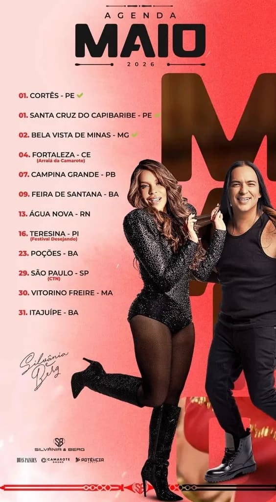 Imagem da notícia: Agenda de Silvânia e Berg em Maio 2026: Shows da Dupla Forrozeira